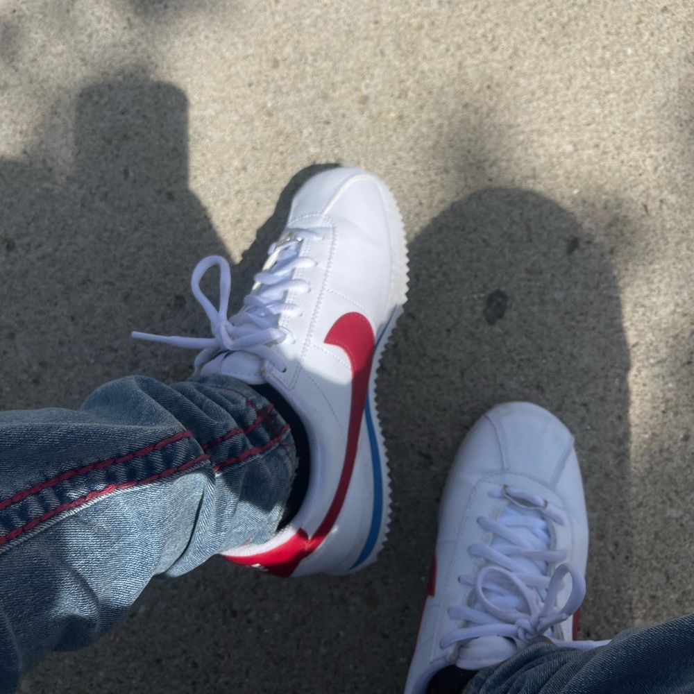 White and Red Nike Cortez Sneakers